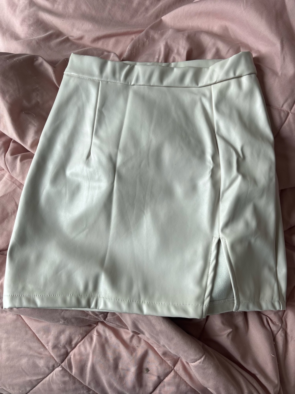 Women's White Mini Skirt with Front Slit